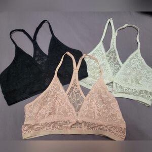 Aerie Lace Bralette Bundle - Black, White, and Pink